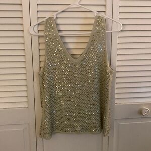 SIGRID OLSEN Knitted by Hand Gold Petite Medium Sequin Top